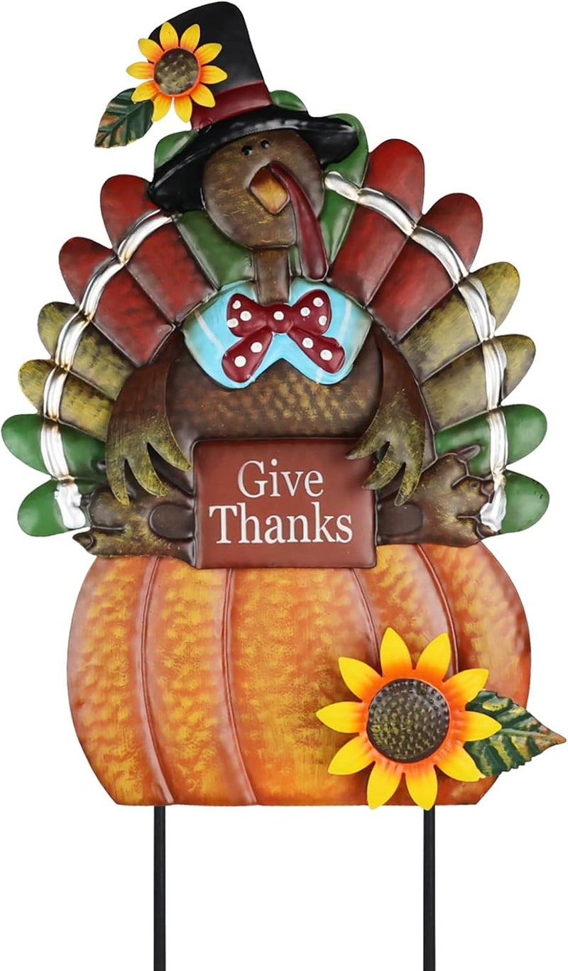 hogardeck Fall Decorations for Home Outdoor, Metal Turkey Decorative Garden Stakes with Pumpkin Sunflower for Fall Decor, Yard Signs for Garden Home Lawn Patio Thanksgiving Decorations - Image 1